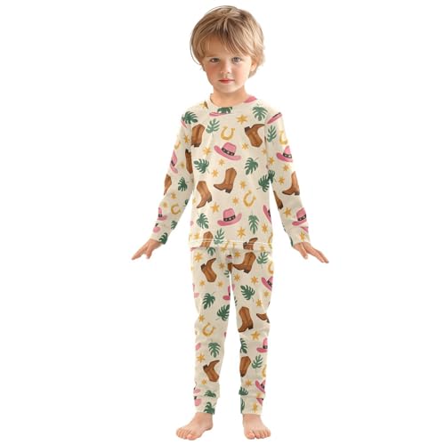 Pajama Sets Long Sleeve Cowboy Cowgirl Theme Pattern Soft Comfy Sleepwear 2 Piece PJS 3-8T2