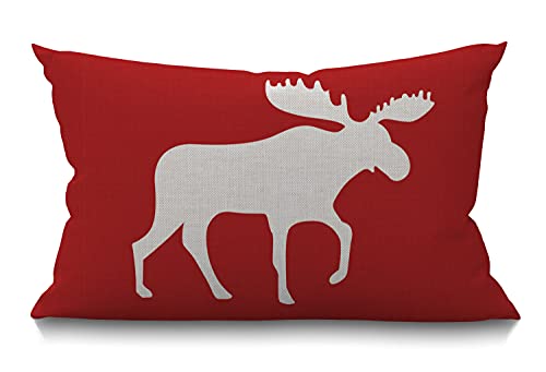 Moose Farmhouse Oblong Rectangle Throw Pillow Case,Abstract Animal Beast Antler Horned Reindeer Moose Waist Lumbar Cotton Linen Throw Pillow case Cushion Cover for Sofa Home Decorative 12x20 Inches