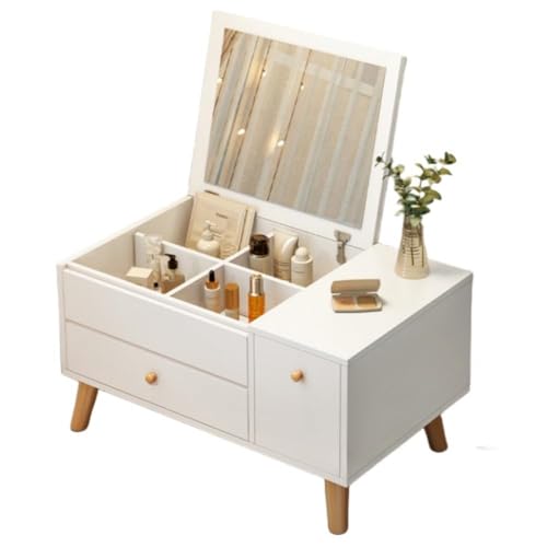 WXQドレッサー テーブルドレッサー ロータイプドレッサー テーブル 鏡台 鏡台 収納 コンパクト 引き出し付き 薄型 ローテーブル 鏡台 2in1 おしゃれ (ホワイト,60*40*38cm)