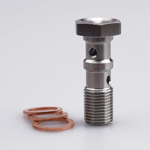 Image of Stainless Steel M10x1.0 Length 30mm Metric Thread Double Banjo Bolts Brake Fitting Adapter with M10 Copper Washers