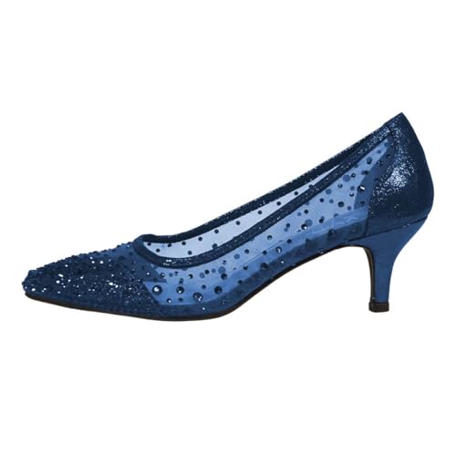 XYD Women's Pointed Closed Toe Slip On Graceful Mesh Pumps Rhinestone Studs Comfy Kitten Heels Shoes for Mother Brides Wedding Party2