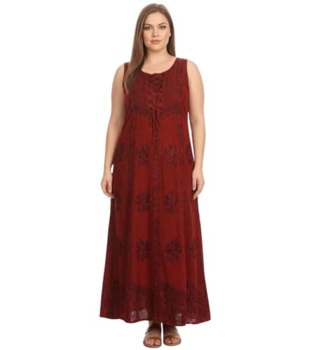 Image of Sakkas Stella Long Tank Top Adjustable Caftan Corset Dress with Embroidery