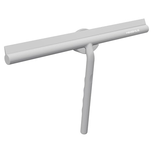 MINISMUS Silicona Ducha Cristales Rasqueta – Limpiar Vidrios, Limpiacristales para Ventana, Espejo, Encimera – Incluye Soporte Magnético, Sin Necesidad de Taladrar, Autoadhesivo (33 cm, Gris)