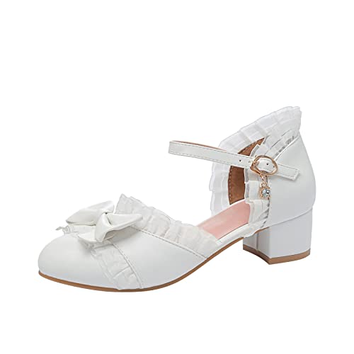 sfdgfhyf Little Girls Soft Sole Sneakers Summer Toddler Dress Bow Tie Pumps Low Heels Flower Party (White, 13.5 Little Child)