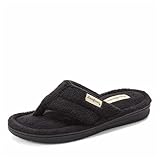 Dearfoams Women's Melanie Terry Thong Slipper, Black, 7-8