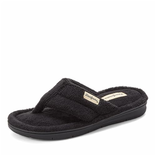 Dearfoams Women's Melanie Terry Thong Slipper, Black, 7-8