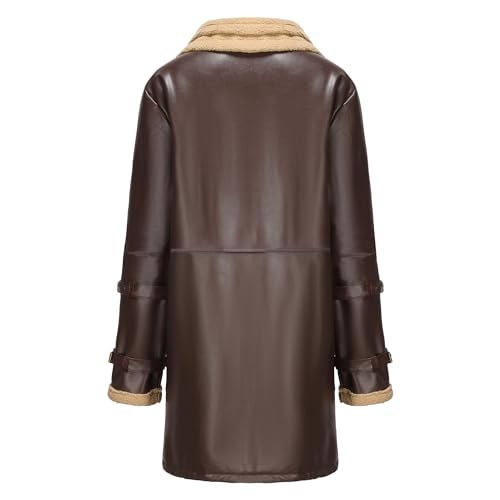 Men's Long Winter Leather Jacket Male Sherpa Fleece Lapel Pu Coat Fur Collar Heavyweight Retro Leather Outwear2