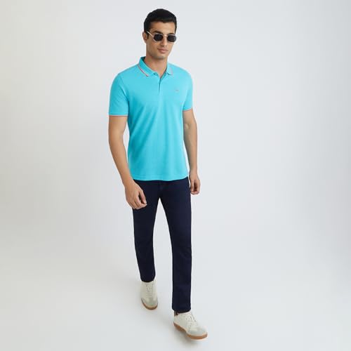 Image of Park Avenue Men's Cotton Polyester Blend Solid Pattern Slim Fit Rib Collar Polo Neck Half Sleeve Casual T-Shirt