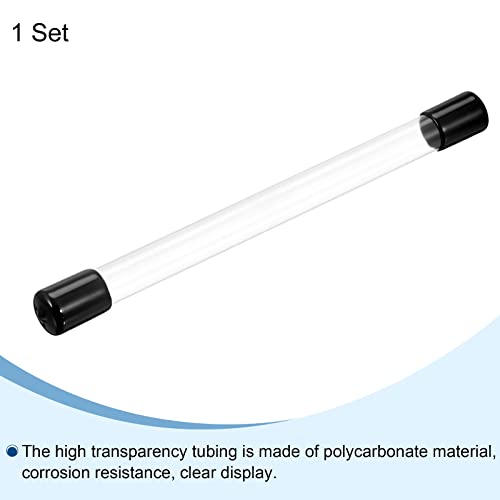Image of PATIKIL Clear Rigid Tube Round Plastic Tubing with Black Rubber Caps Polycarbonate Water Pipe, 305mm / 12 Inch Length, 14mmx15mm /0.55 inchx0.6 inch, 1 Set