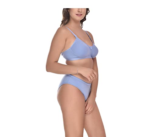 Image of Elina Women's Full Coverage Non Padded with Detachable Strap Cotton Hosiery Bra and Panty Set (Lovia Set)