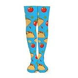 HEBVASS Women's Fashion Compression Socks Mexican Tacos Mint Green, Cute Breathable Long Knee High Socks for Outdoor Running Cycling Hiking Daily Wear