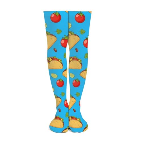 HEBVASS Women's Fashion Compression Socks Mexican Tacos Mint Green, Cute Breathable Long Knee High Socks for Outdoor Running Cycling Hiking Daily Wear