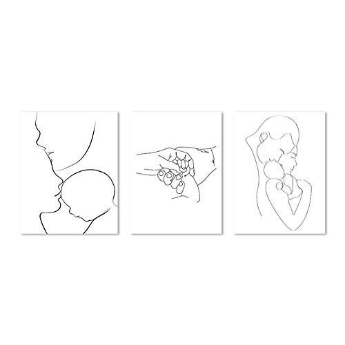 Toile murale pépinière et salon décoration portrait famille abstrait triptyque 70x100cm