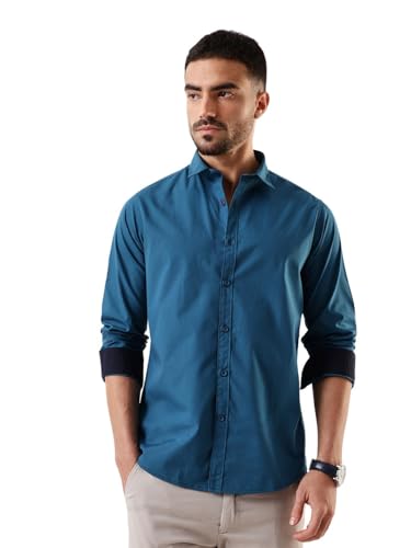 Image of Dennis Lingo Men Solid Spread Collar Full Sleeves Regular Fit Cotton Casual Shirt
