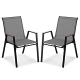 COSTWAY Gartenstühle stapelbar 2er Set, Stapelstühle, Terrassenstühle mit Armlehnen, Balkonstühle bis 180 kg belastbar, 56 x 66 x 88 cm (Grau)