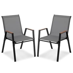 COSTWAY Gartenstühle stapelbar 2er Set, Stapelstühle, Terrassenstühle mit Armlehnen, Balkonstühle bis 180 kg belastbar, 56 x 66 x 88 cm (Grau)
