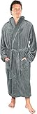 NY Threads Luxurious Mens Shawl Collar Fleece Bathrobe Spa Robe (Small/Medium, Steel Grey)