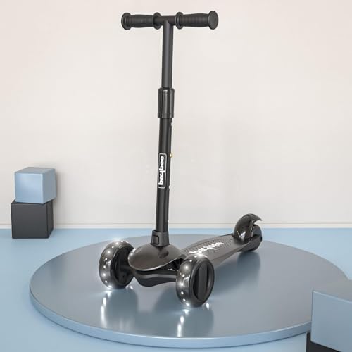 Image of Baybee Alpha Kick Scooter for Kids, Smart 3 Wheel Kids Scooter with 4 Height Adjustable Handle, Runner Scooters with Led PU Wheels & Brake, Skate Scooters for Kid 3 to 10 Years Boys Girls (Black)
