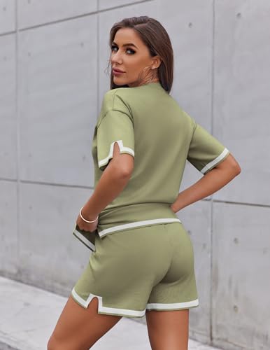 Image of Ekouaer Womens Knit Lounge Set 2 Piece Sweater Sets Short Sleeve Sweatsuit Pullover Tops