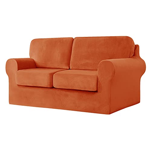Housse de canapé velours extensible de qualité supérieure orange motif combiné