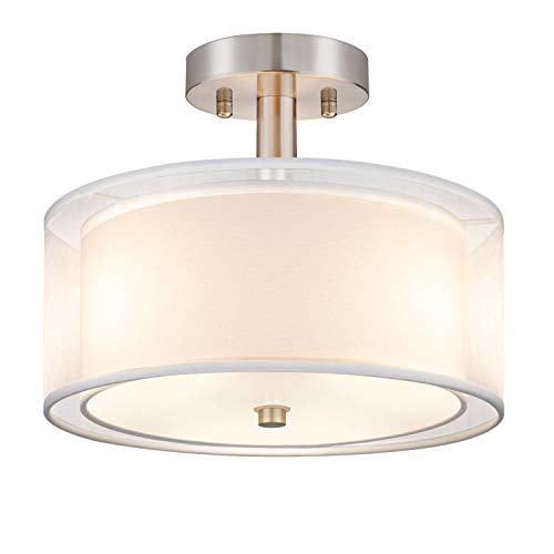 Semi Flush Mount Ceiling Light Fixture, 3-Light Drum Light with Double Fabric Shade, Modern Close to Ceiling Lamps for Living Room, Bedroom, Dining Room, Kitchen, Hallway, Entry, Foyer