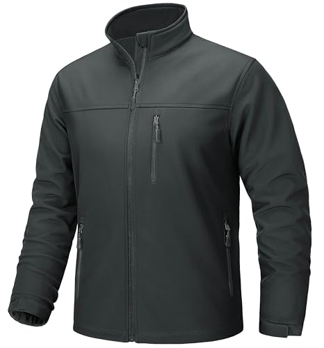 TACVASEN Soft Shell Jacket Mens Full Zip Windbreaker Coats Lightweight Fleece Lined Waterproof Mens Winter Jacket for Tactical Outdoor, Dark Grey, 2XL