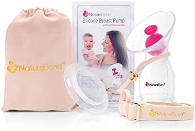 NatureBond Silicone Breast Pump with lid, Stopper, Strap, Pouch. Breastfeeding Essential Premium Set. 3.4oz 100ml