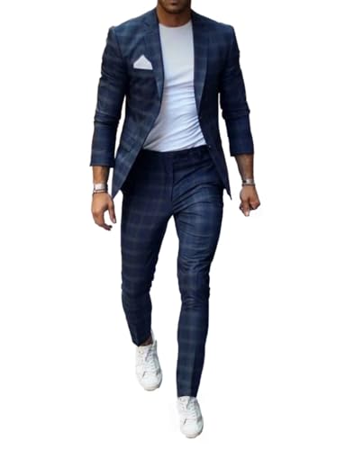 Costume Pied-de-Poule Homme Deux Pièces : Veste Habillée et Pantalon de Smoking Formel