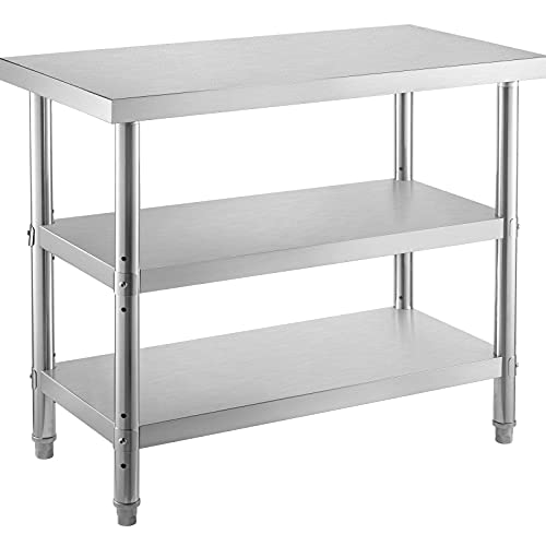 Stainless Steel Work Table with Wheels 24 x 30 x 32 Inch Prep Table & VEVOR Outdoor Food Prep Table, 48x14x33 in Commercial Stainless Steel Table
