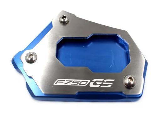 Support moto pour F750GS évitant la chute de béquille sur sol meuble extension bleue