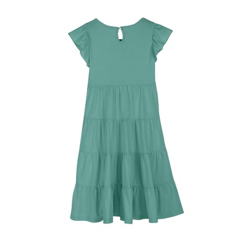 Teen Girls Swing Casual Dress Solid Short Sleeve Ruffle Pleated Flowy Dresses Youth Kids Knee Length Elegant Skirts3