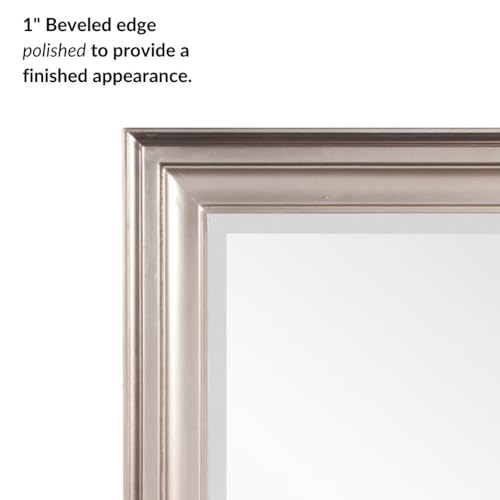 Image of Howard Elliott Collection George Rectangular Bright Silver Wall Mirror, Rectangle Hanging Wood Framed Vanity Mirrors for Home Decor, Living Room, Bathroom, Bedroom, or Hallway, 24 x 36 Inch