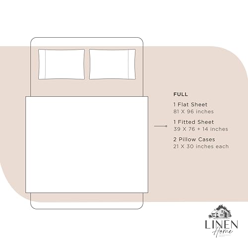 Image of Linen Home 100% Cotton Percale Sheets Full Size, Sand Shell, Deep Pocket, 4 Pieces Set - 1 Flat, 1 Deep Pocket Fitted Sheet and 2 Pillowcases, Crisp Cool and Strong Bed Linen
