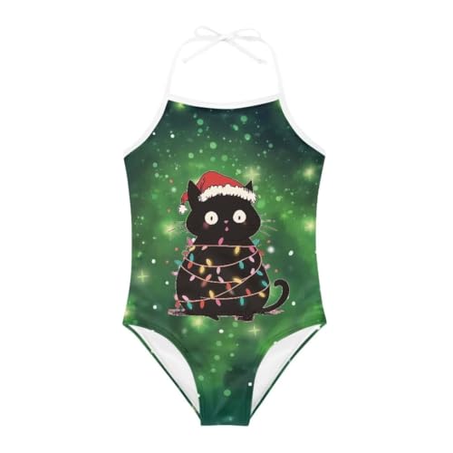 Image of Christmas Kids One-Piece Halter Swimsuits Beach Swimwear Bathing Suit for 3-10 Years Girls