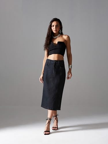 Image of Miss Chase Women's Straight High Rise Mini Denim Skirt