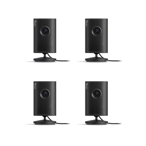 Ring Indoor Cam Plus (newest model), Home or business security, Retinal 2K for crisp, true-to-life video quality, 4x Enhanced Zoom, Low-Light Sight, 4-pack, Black