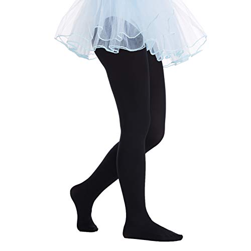 Frola 40 Denier Girls Ballet Dance Footed Tights Semi Opaque Microfiber Soft Pantyhose(8-10 Years,Black) #TOP1
