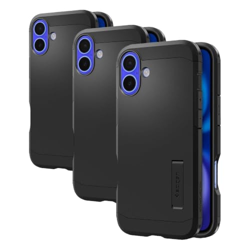 Image of Spigen for iPhone 16 Case, Tough Armor (Ai) MagFit [Compatible with Magsafe] [Kickstand] [Military-Grade Protection] - Black (Pack of 3)
