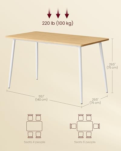 Image of VASAGLE 55.1 inch Dining Table for 4-6 People, Modern Kitchen Table, Heat-Resistant Tabletop, Quick Assembly, for Dining Room, Golden Oak and Cloud White, Island Collection UKDT100N01V2