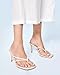 Coutgo Womens Heeled Sandals Strappy Square Toe Flip Flops Fashion Thong Slip on Stiletto Sandals, Beige, Size 6.5