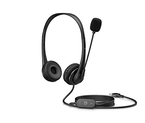 Image of HP Stereo Wired On Ear Headphones with Mic USB G2 with Vegan Leather Earcups, Flexible 3.5Mm Audio Jack, Laptop /Pc /Office /Home Use, in-Line Volume Control / 1 Year Warranty