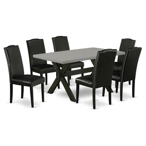 East West Furniture X696EN169-7 7 Piece Dining Set Consist of a Rectangle Dining Room Table with X-Legs and 6 Black Faux Leather Upholstered Parson Chairs, 36x60 Inch, Multi-Color