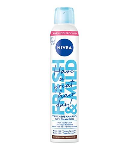 Nivea Champú seco Fresh & Mild para tonos oscuros (200 ml), champú seco extra suave con fragancia agradable, champú para cabello seco para una frescura duradera