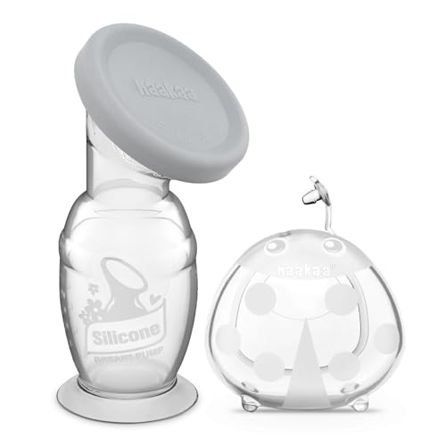 Image of haakaa 100ml Manual Breast Pump with Leakproof Silicone Lid and 75ml Wearable Ladybug Breast Milk Collector Combo for Breastfeeding