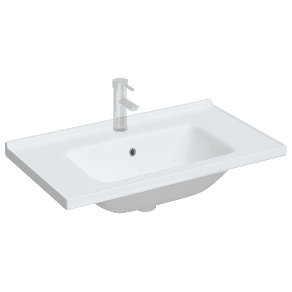 Évier de Salle de Bain Blanc 81x48x19,5 cm Rectangulaire Céramique Finition Brillante Lavabo de Lieu de Travail avec Trou de Trop-plein Vasque pour Toilettes Salles d'eau Facile à Nettoyer