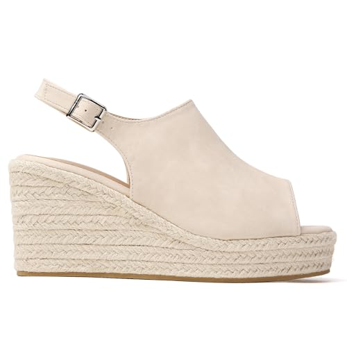 Tilocow Espadrilles Sandals for Women Open Toe Wedge for Beach Summer Beige — view 5