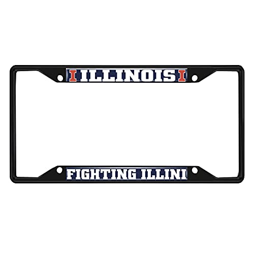 FANMATS 31252 Illinois Illini Metal License Plate Frame Black Finish