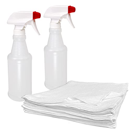 Pinnacle Mercantile 16Oz Plastic Spray Bottles 2 Pack With Extra Large Terry Cloth Towel 25 Pack 16” X 19” Bar Mop Cleaning Rag Packaged In Usa #TOP24