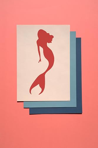 Estêncil de sereia reutilizável 21,6 cm x 28 cm - Design de fantasia subaquática personalizado para