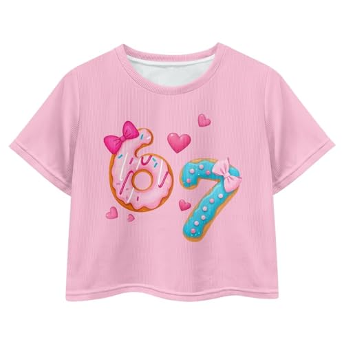 Image of Girls Fashion Crewneck Tee Shirts Casual Short Sleeve Crop Top Summer Outfits 5-14 Years Old